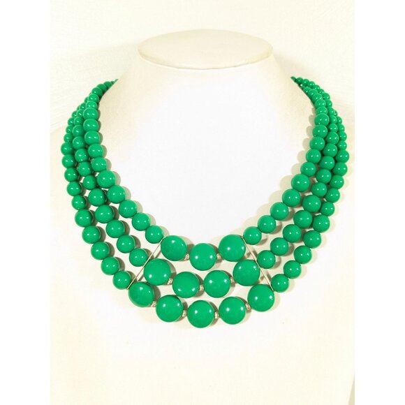 Charming Charlie Green Triple Strand Beaded Statement Bib Necklace 21" - Picture 1 of 7